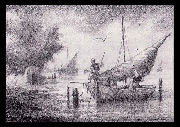 Desenho Barcos no ancoradouro