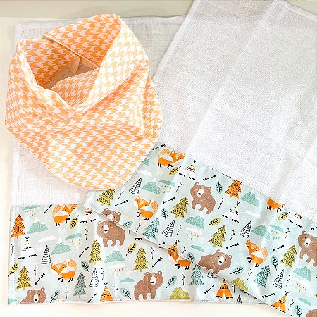 Kit Presente Babador e Fraldinhas de Boca Bosque Escandinavo