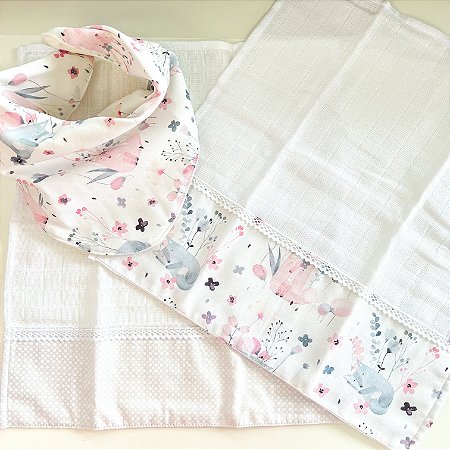 Kit Presente Babador e Fraldinhas de Boca Rapozinhas