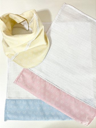 Kit Presente Babador e Fraldinhas de Boca Borboletinhas