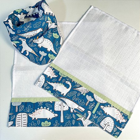 Kit Presente Babador e Fraldinhas de Boca Dino
