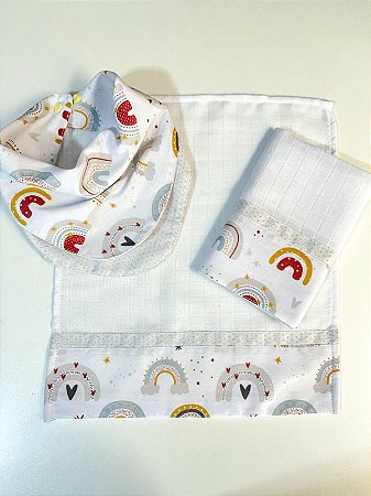 Kit Presente Babador e Fraldinhas de Boca Arco-íris