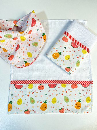 Kit Presente Babador e Fraldinhas de Boca Frut Vermelho