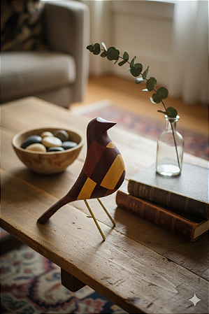 Passarinho de Madeira Segmentada - 15cm de altura