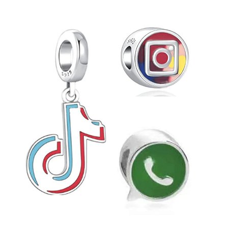 Berloque em prata Redes Sociais para Pulseiras Pandora E Vivara