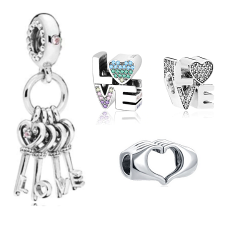 Berloque Love em prata e zircônias para Pulseiras Pandora E Vivara