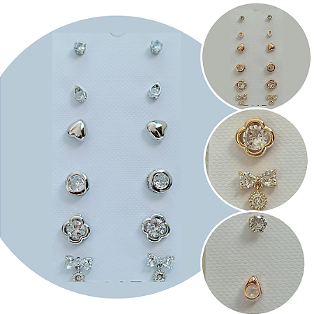 Kit Brincos Modelos Variados Zircônias