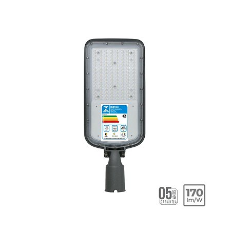 Luminária LED Pública PRO 100w 5000k IP67 Inmetro Com Base 3 Pinos Braço Articulado Rlux LLPR105