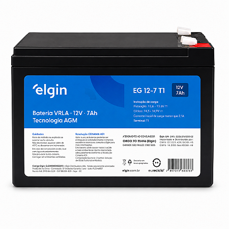 Bateria Selada VRLA-AGM 12V 7Ah Elgin EG 12-7 T1 ELE000000082293