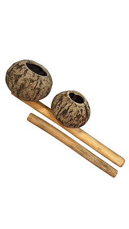 Agogô Duplo De Castanha Artesanal + Baqueta De Madeira