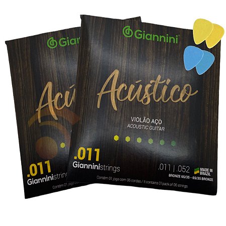 2 Encordoamento Cordas Violão Aço 011 Giannini Acústico