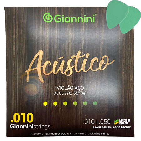 Encordoamento Cordas Violão Aço 010 Giannini Acústico