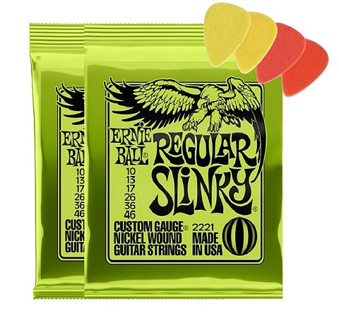 2 Jogos Encordoamento Ernie Ball Guitarra 010 Regular Slink