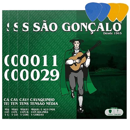 4 Jogos Encordoamento Cavaco São Gonçalo Cavaquinho Palhetas