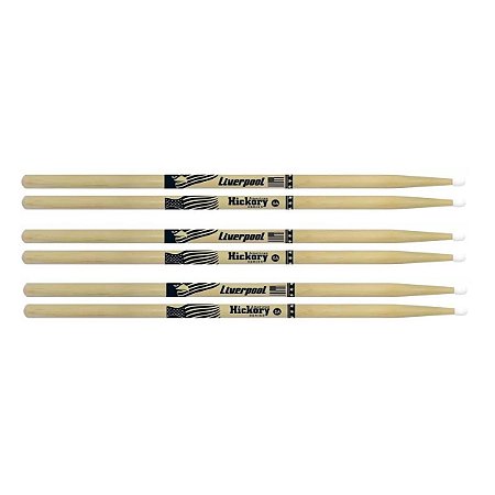 Kit Baquetas de Bateria Liverpool Hickory 5A Nylon 3 par