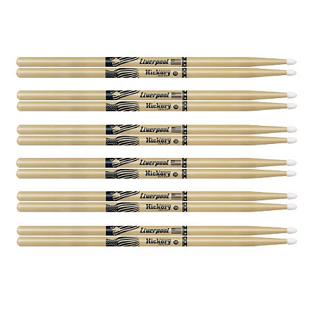 Kit Baquetas de Bateria Liverpool Hickory 5B Nylon 6 par