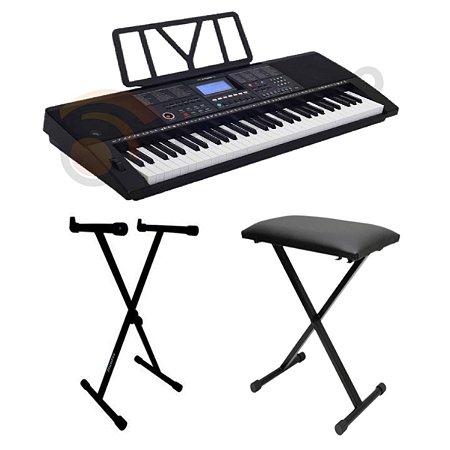 Kit Teclado Musical 61 Teclas Sensitivas Midi + Banco + Sup