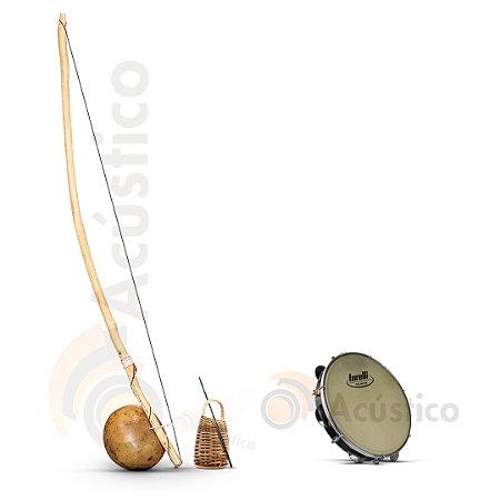 Berimbau Original com Baqueta e Caxixi + Pandeiro de Couro