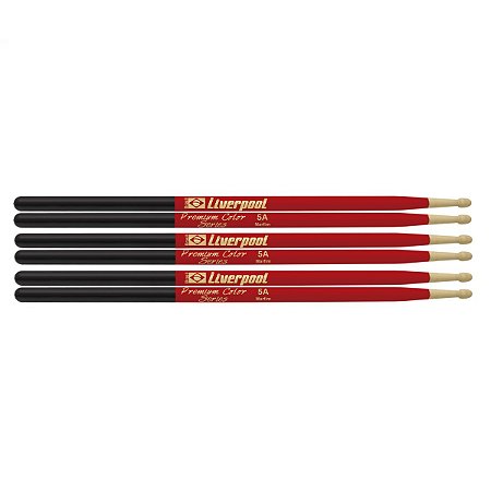 Kit Baquetas de Bateria Liverpool Color 5A Vermelha 3 par