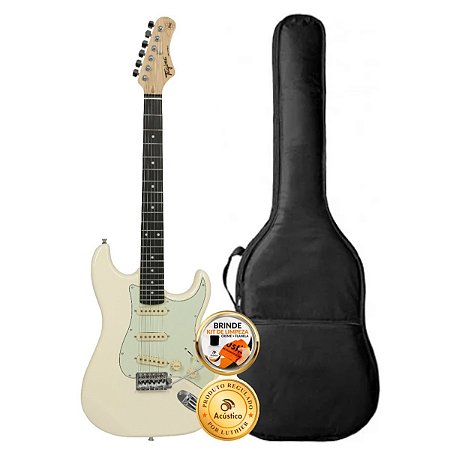 Kit Guitarra Stratocaster Tagima Olympic White Tg-500 + Capa