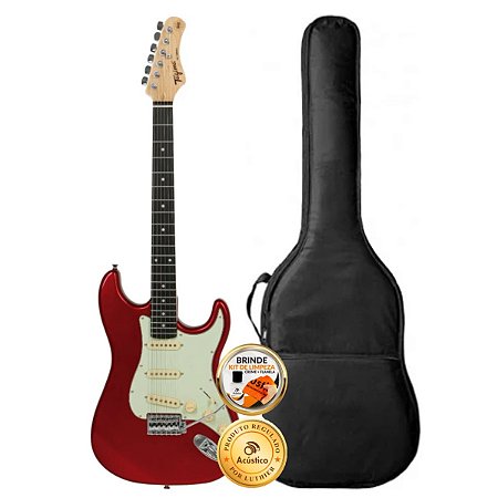 Kit Guitarra Stratocaster Tagima Candy Apple Tg-500 Com Capa
