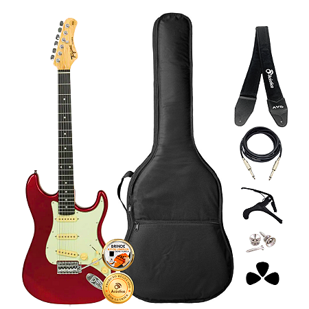 Kit Guitarra Stratocaster Tagima Candy Apple Tg-500 Completo