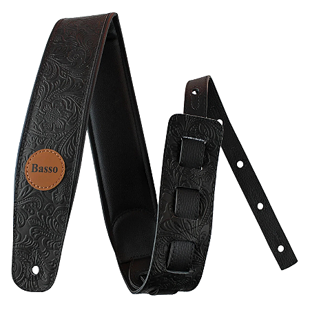 Correia Basso Acolchoada Preta Floral Guitarra Violão Baixo