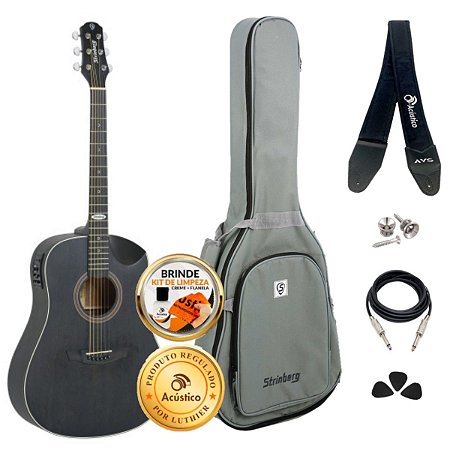 Kit Violão Strinberg SD201HC Elétrico Folk Afinador Tabaco Completo