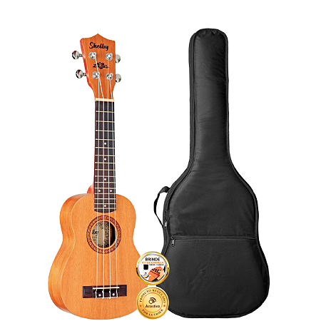 Kit Ukulele Soprano Acústico Shelby Profissional Em Mogno Capa