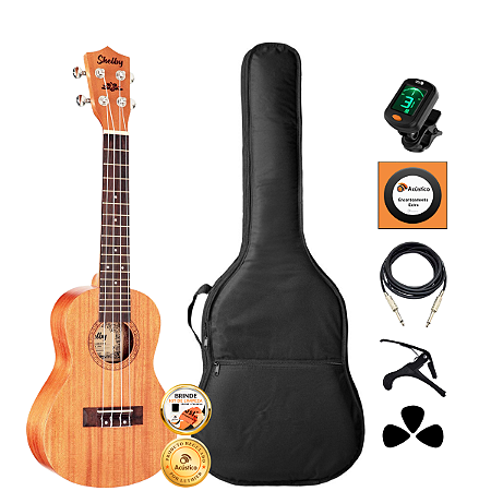 Kit Ukulele Concert Elétrico Shelby Em Mogno Completo