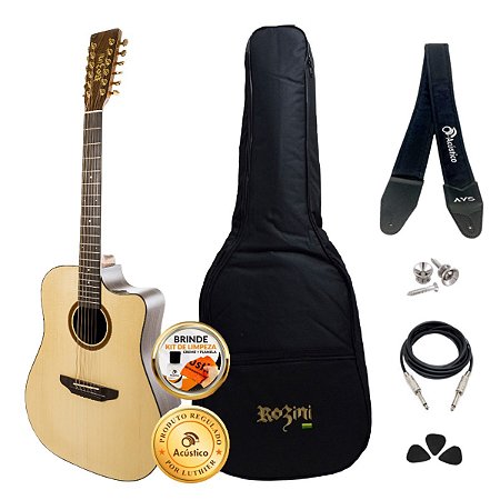 KIt Violão Elétrico 12 Cordas Rozini Cutaway Rx420 Completo