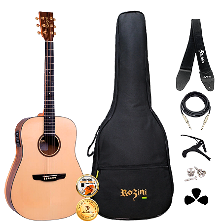 Kit Violão Profissional Folk Rozini Rx321 Ativo Completo
