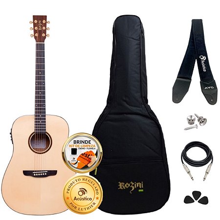 Kit Violão Elétrico Folk Rozini Premium Bag Rx321 Completo