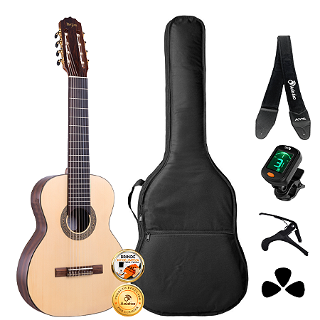 Kit Violão Profissional 8 Cordas Nylon Rozini Rx228 Completo