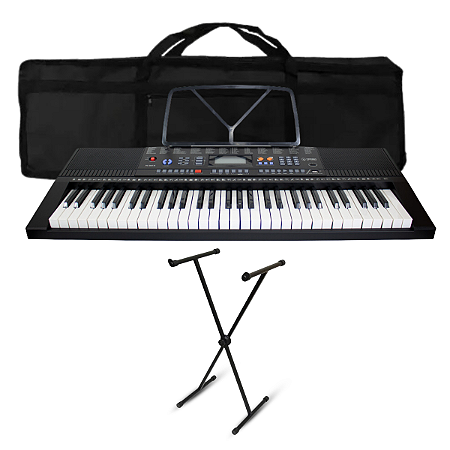 Kit Teclado Musical Iniciante 61 Teclas USB C/ Capa + Suporte
