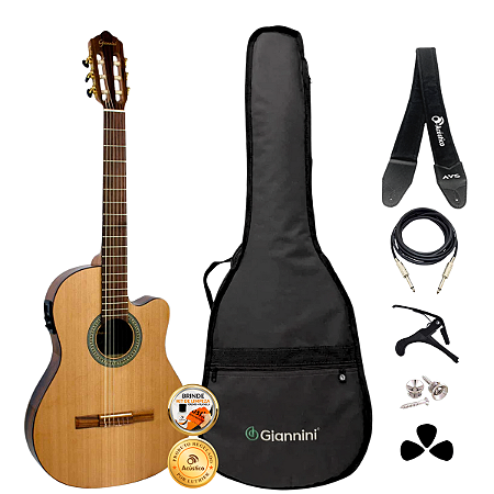 Kit Violão Elétrico Nylon Giannini Performance Flat Completo