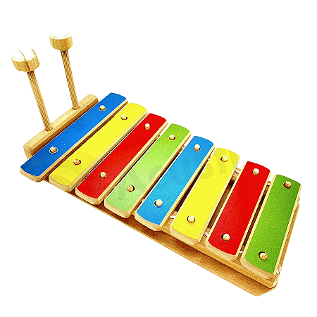 Xilofone Infantil 8 Notas Colorido Em Madeira Mafagafo
