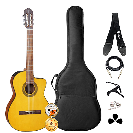 Kit Violão Elétrico Takamine Clássico Nylon Natural Completo