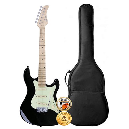 Kit Guitarra Stratocaster Strinberg STS100 Preta Com Capa