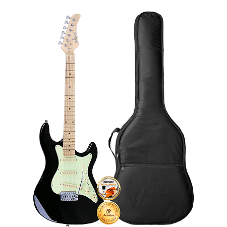 Kit Guitarra Stratocaster Strinberg STS100 Preta Com Capa