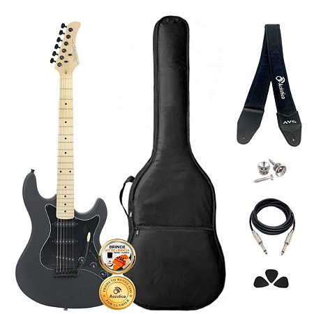 Kit Guitarra Stratocaster Strinberg STS100 BK Fosca Completo