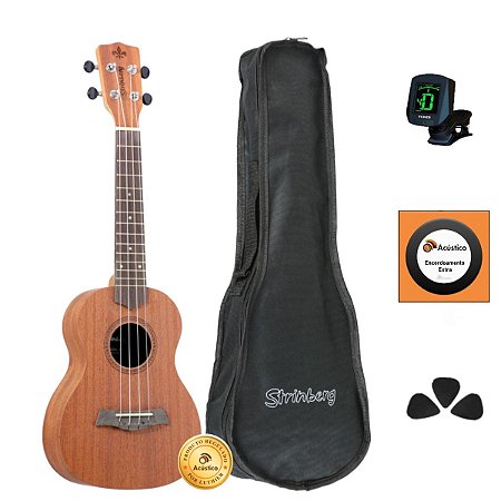Kit Ukulele Concert Strinberg Acústico UK06C Mogno Completo