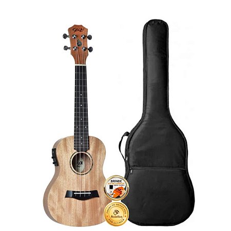 Kit Ukulele Concert Elétrico Seizi Bali Okume Laminado Capa