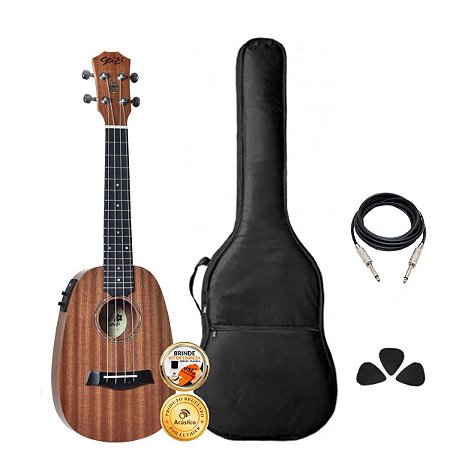 Kit Ukulele Concert Elétrico Seizi Bali Pineapple Completo