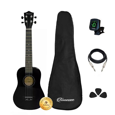 Kit Ukulele Tenor Liverpool Tennessee Elétrico Preto Completo