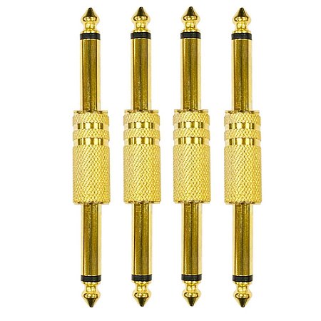 Adaptador Para Pedais Dourado P10xP10 Duplo Reto 4 Unidades