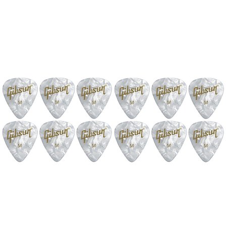 Palheta Gibson Celuloide Medium Pearloid White 12 Unidades