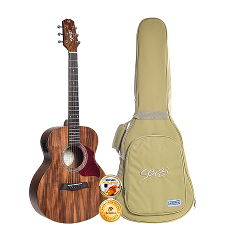 Violão Seizi Mini Kyoto Koa Auditório Ativo Em Aço Com Bag