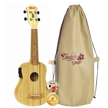 Ukulele Seizi Bali Soprano Elétrico Solid Bamboo Com Bag