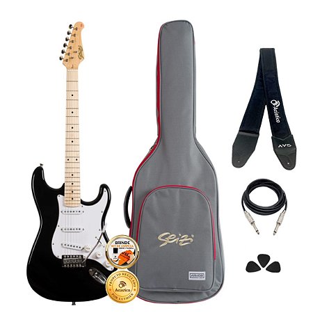 Kit Guitarra Seizi Vintage Shinobi Black Maple SSS Completo